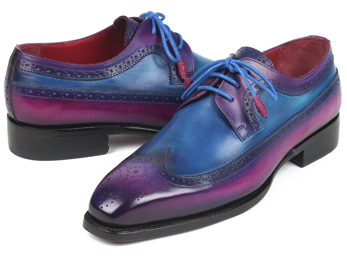 Paul Parkman Goodyear Welted Wingtip Derby Shoes in Purple and Blue - Image 2