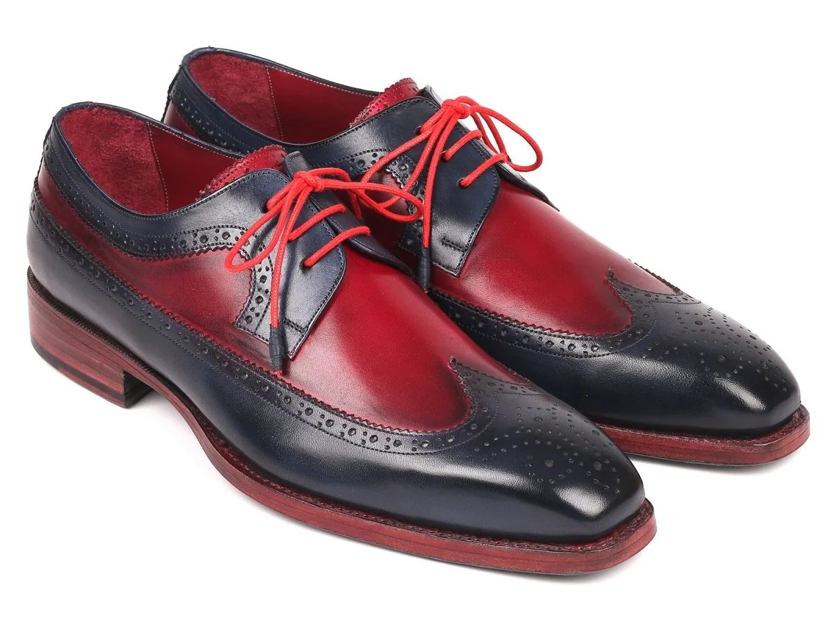 Paul Parkman Goodyear Welted Wingtip Derby Shoes Navy and Bordeaux (ID#511N85)