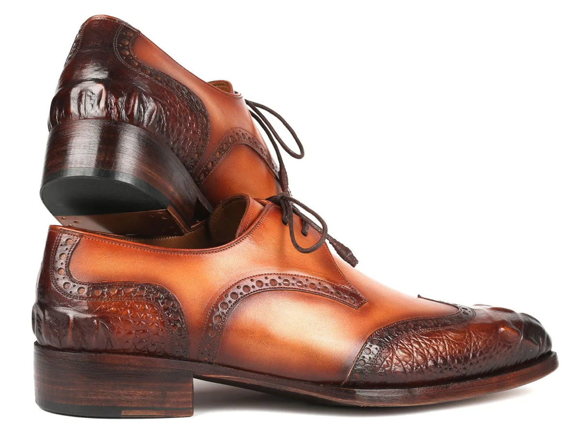 Paul Parkman Goodyear Welted Wingtip Derby Shoes Olive and Tan (ID#584-OLV) - Image 4