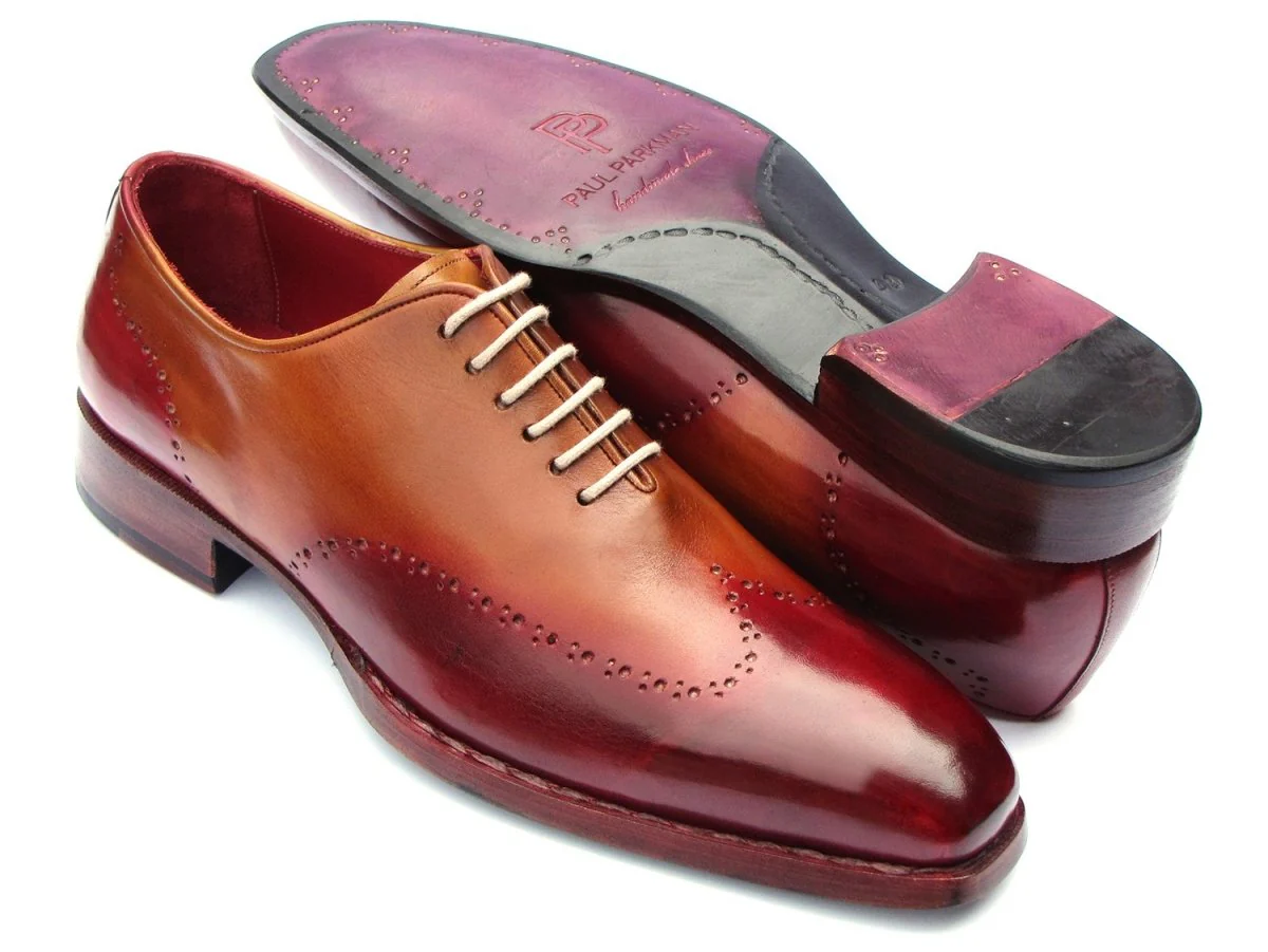 Paul Parkman Goodyear Welted Wingtip Oxfords Bordeaux and Camel (ID#081-RDT)