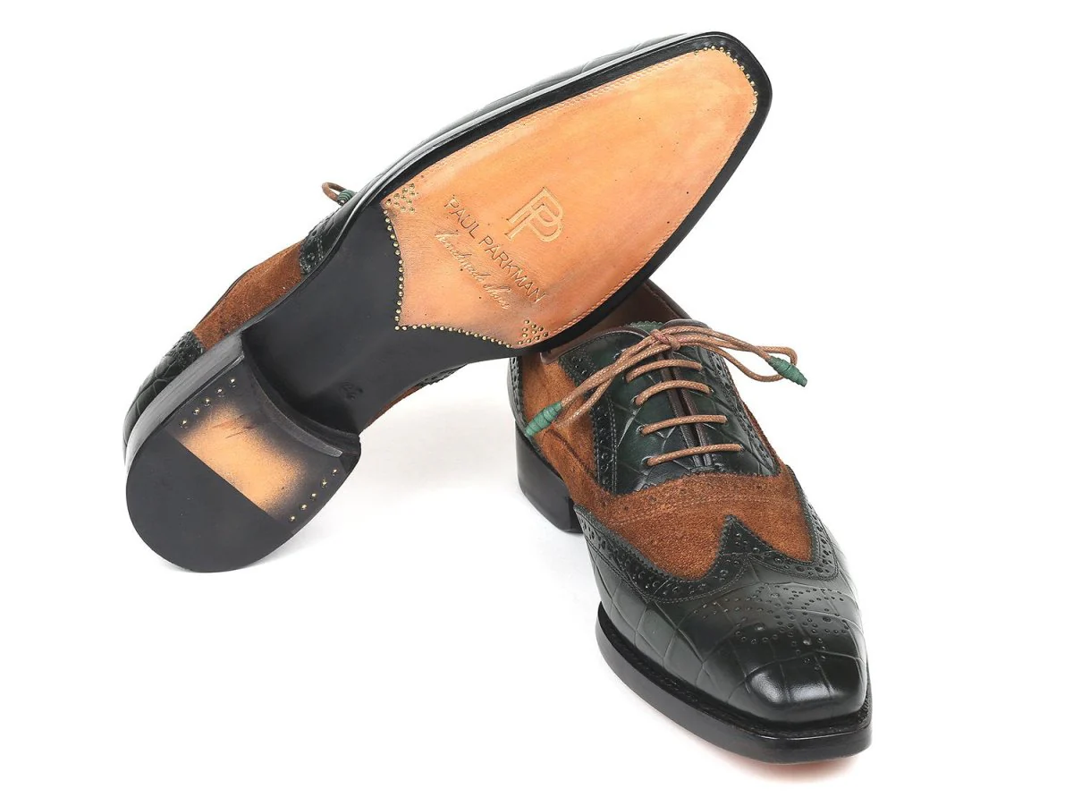 Paul Parkman Goodyear Welted Wingtip Oxfords Brown and Green (ID#9941-BWG) - Image 2