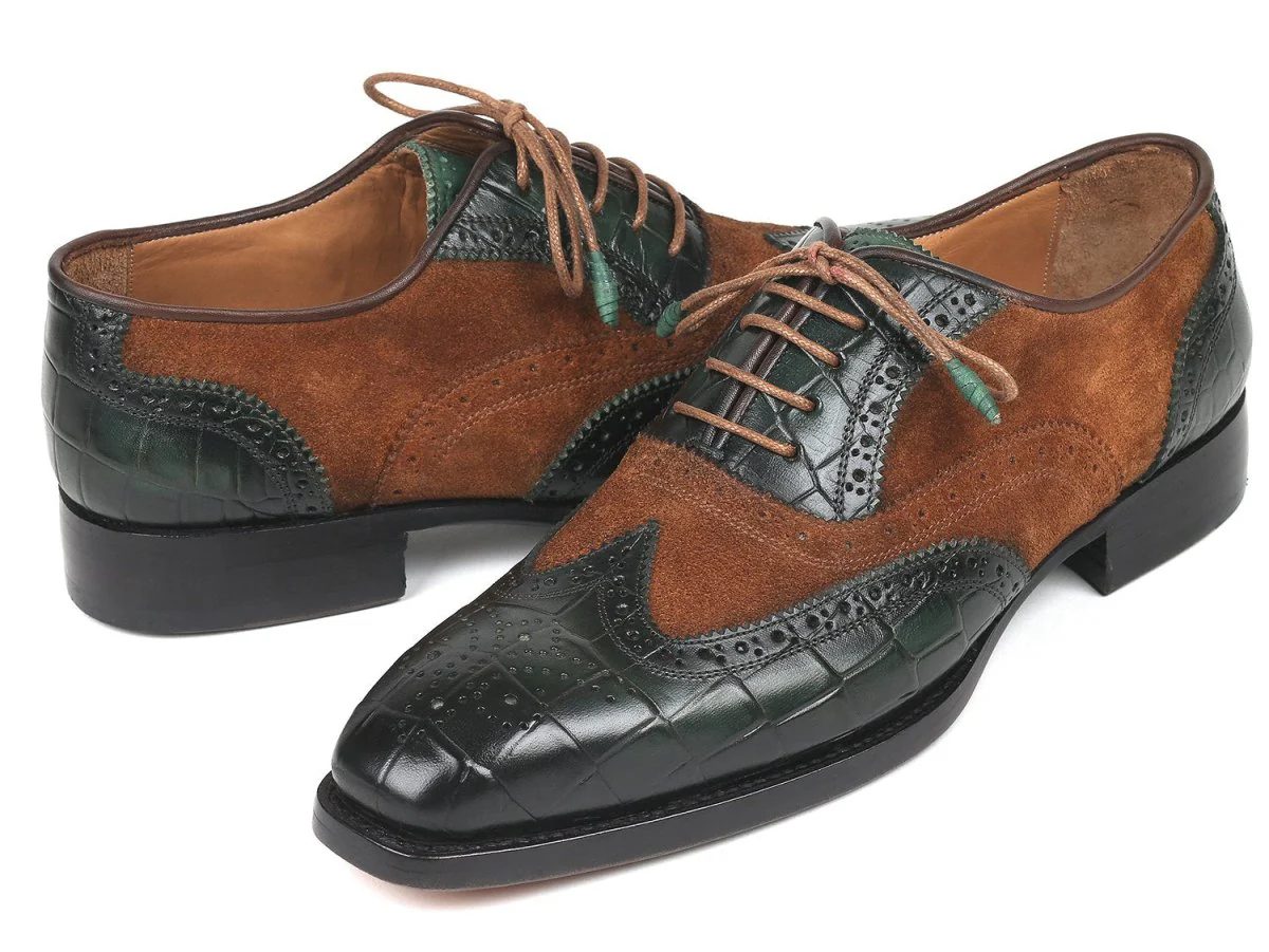 Paul Parkman Goodyear Welted Wingtip Oxfords Brown and Green (ID#9941-BWG) - Image 3