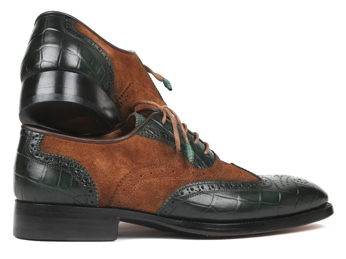 Paul Parkman Goodyear Welted Wingtip Oxfords Brown and Green (ID#9941-BWG) - Image 4