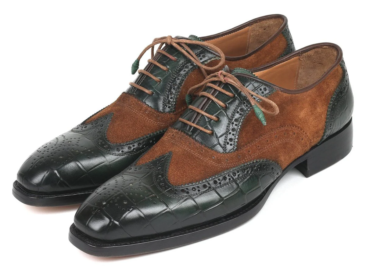 Paul Parkman Goodyear Welted Wingtip Oxfords Brown and Green (ID#9941-BWG) - Image 6