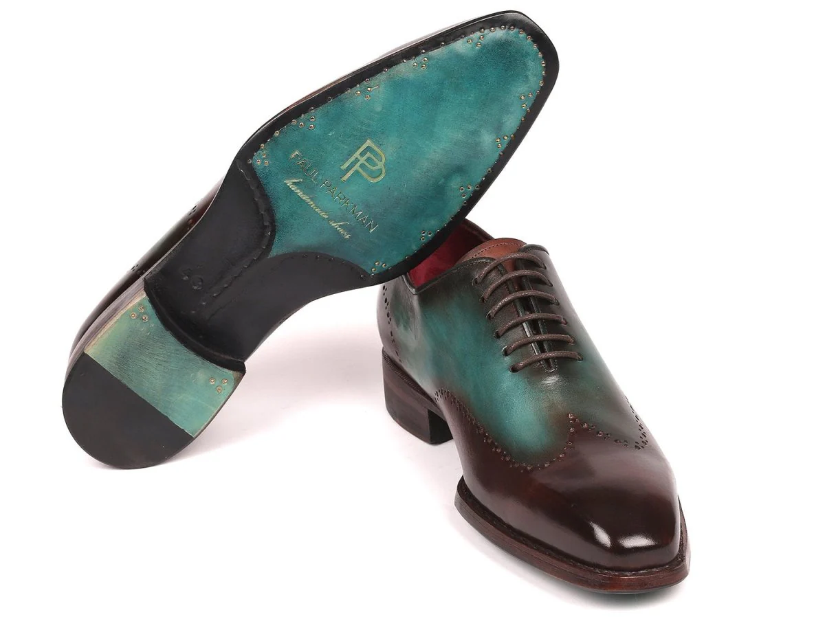 Paul Parkman Goodyear Welted Wingtip Oxfords Brown and Turquoise (ID#081-BTQ) - Image 3