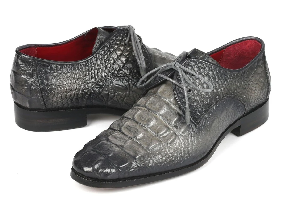 Paul Parkman Gray Crocodile Embossed Calfskin Derby Shoes (ID#1438GRY) - Image 3