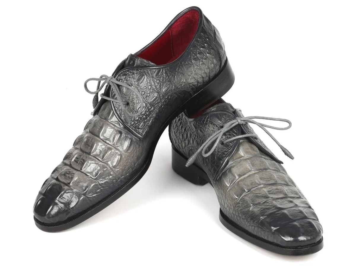Paul Parkman Gray Crocodile Embossed Calfskin Derby Shoes (ID#1438GRY) - Image 4