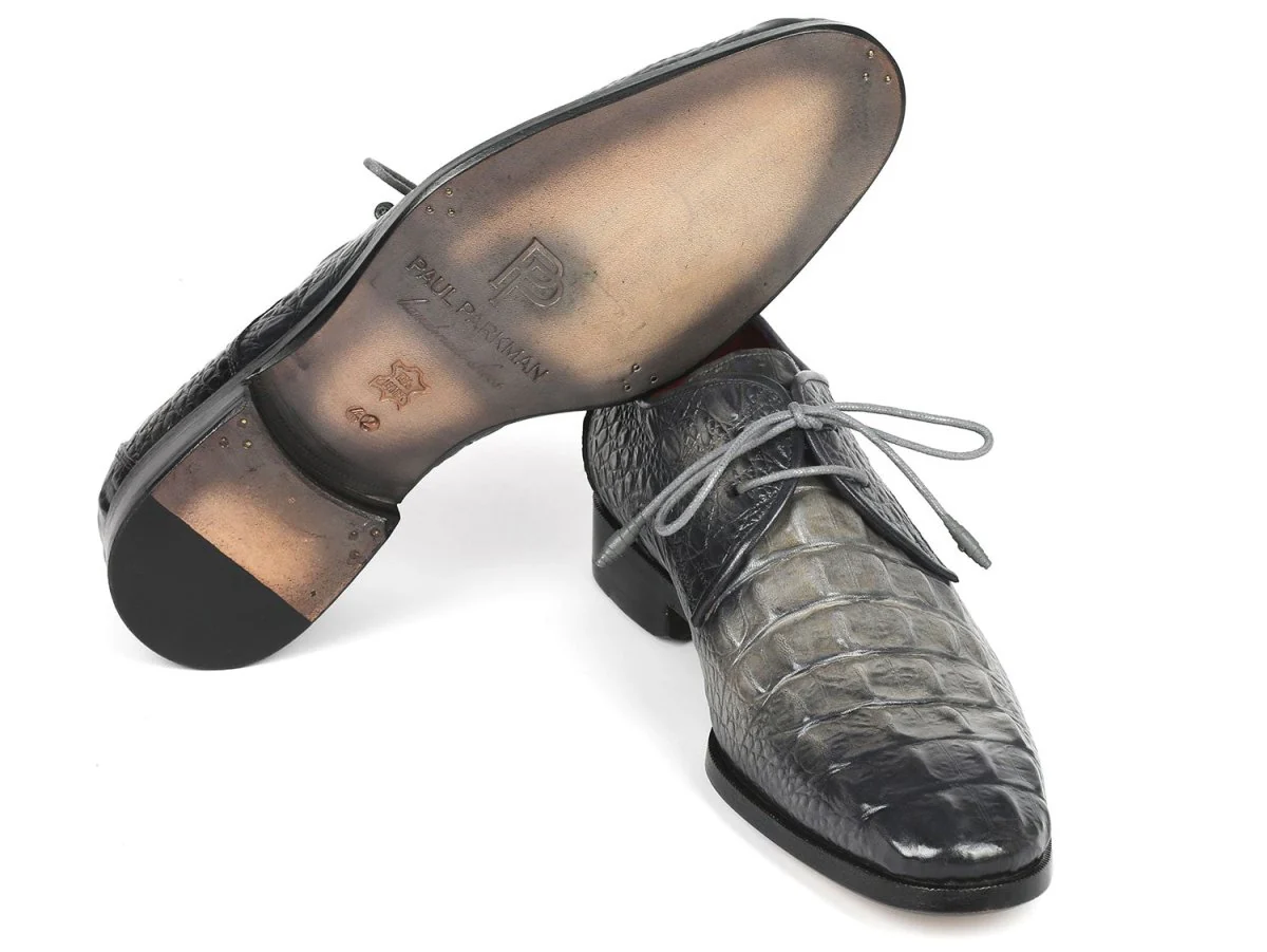 Paul Parkman Gray Crocodile Embossed Calfskin Derby Shoes (ID#1438GRY) - Image 5