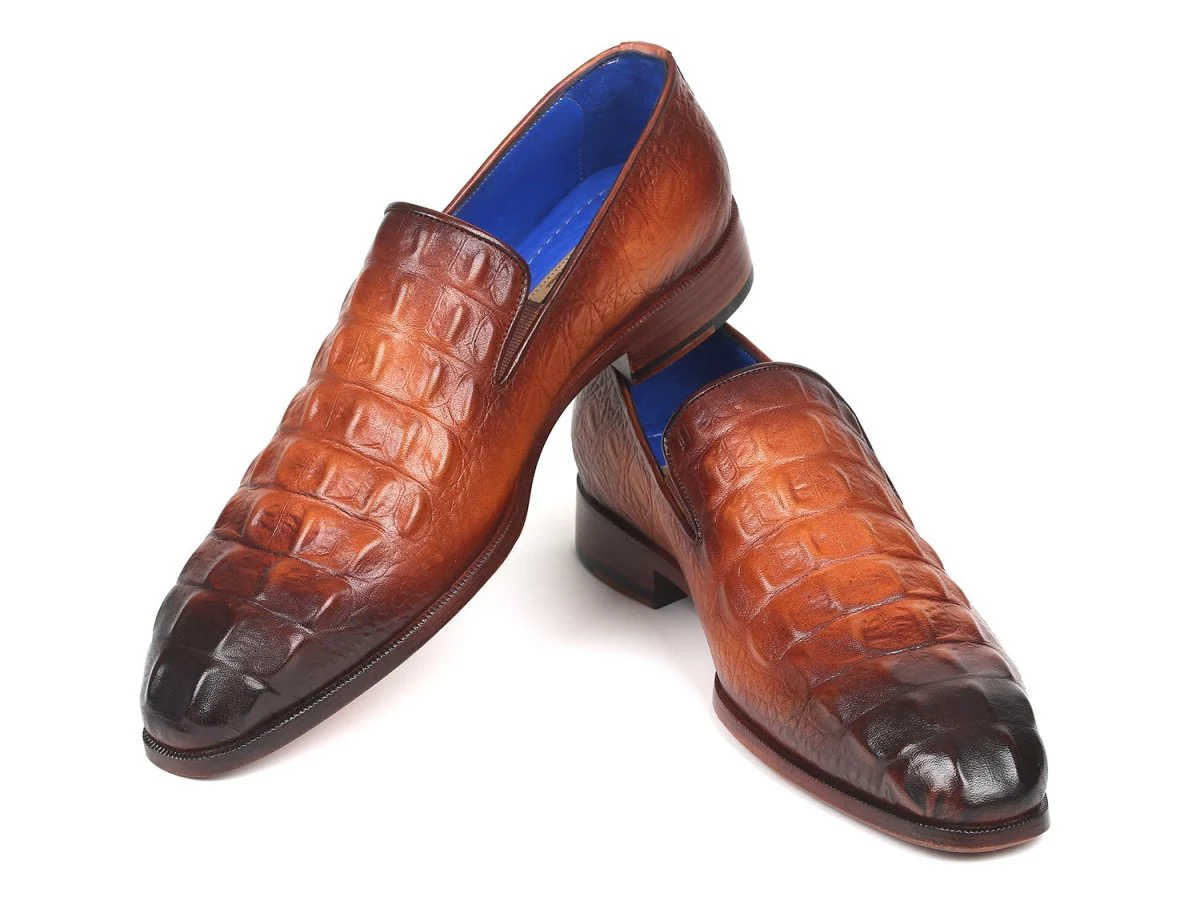Paul Parkman Gray Crocodile Embossed Calfskin Loafers - Image 2