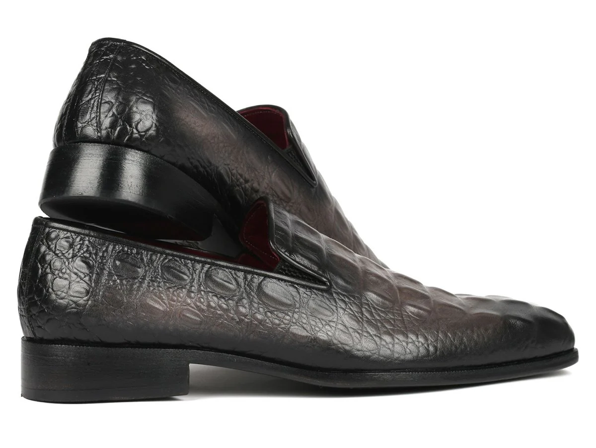 Paul Parkman Gray Crocodile Embossed Calfskin Loafers (ID#5576-GRY) - Image 2