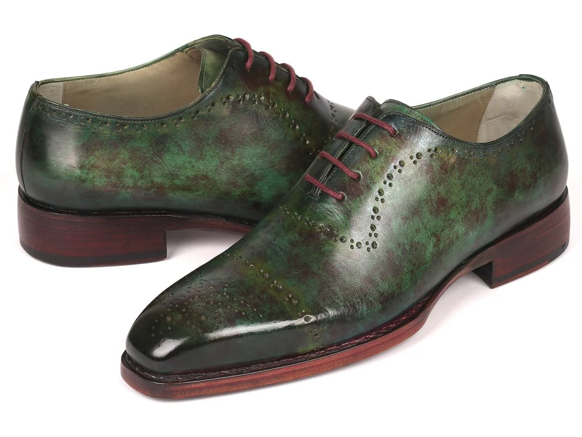 Paul Parkman Green Marble Patina Goodyear Welted Oxfords (ID#56GRN37) - Image 2