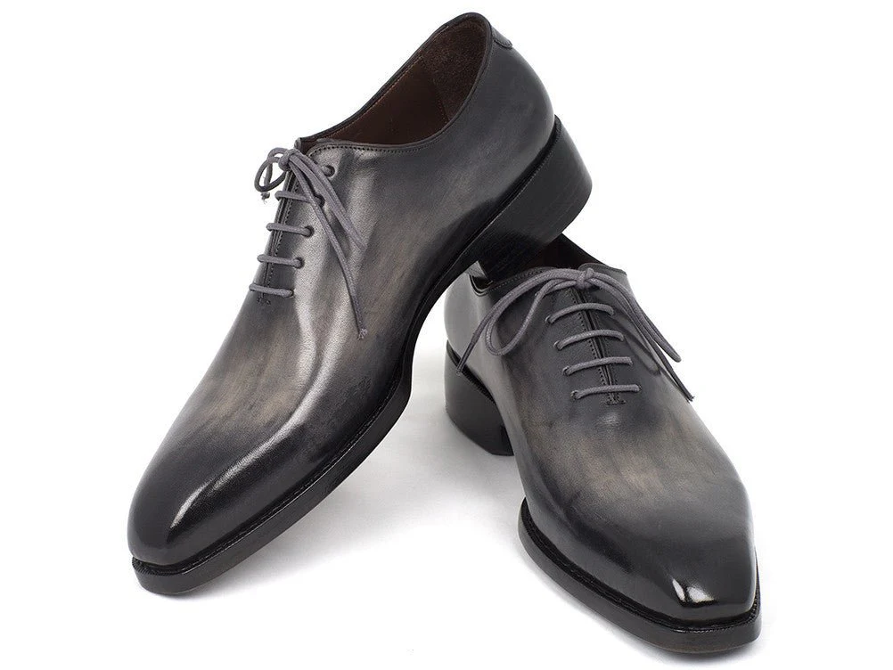 Paul Parkman Hand-Painted Leather Wholecut Oxfords in Gray and Black - Image 4