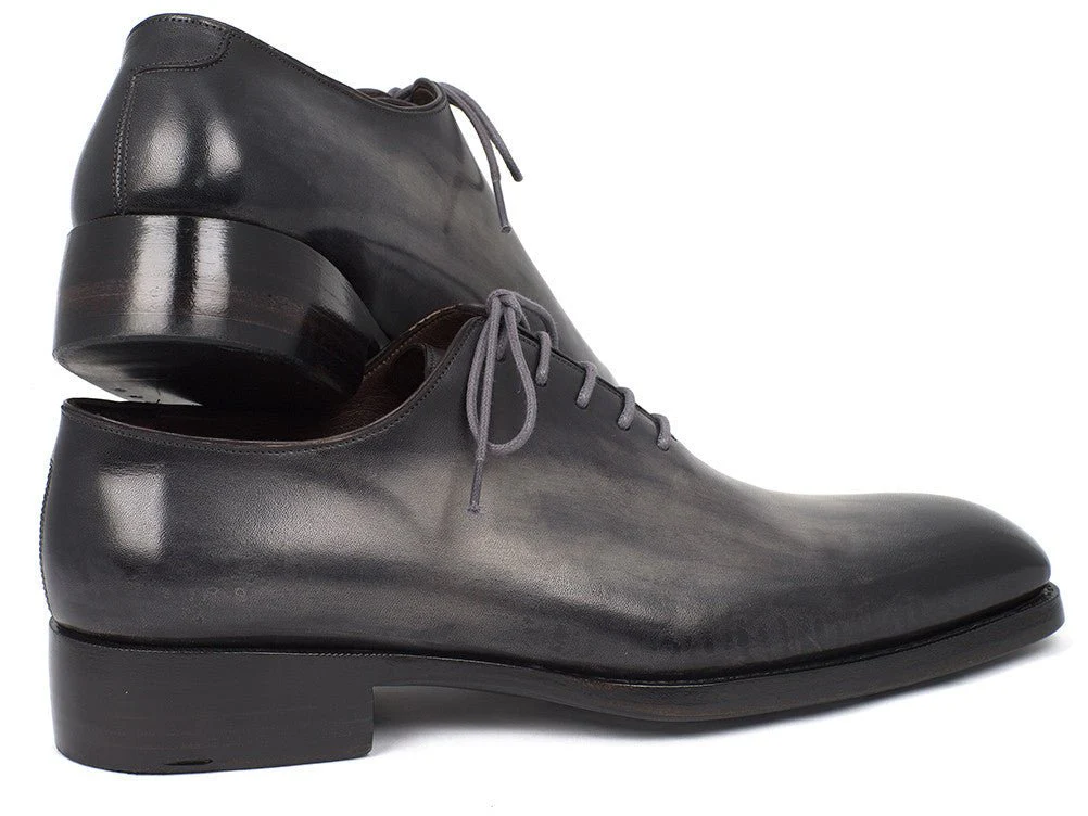 Paul Parkman Hand-Painted Leather Wholecut Oxfords in Gray and Black - Image 6