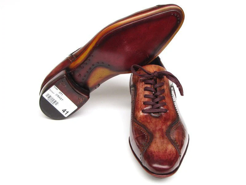 Paul Parkman Handmade Lace-Up Casual Shoes For Men Brown Hand-Painted (ID#84654-BRW) - Image 6