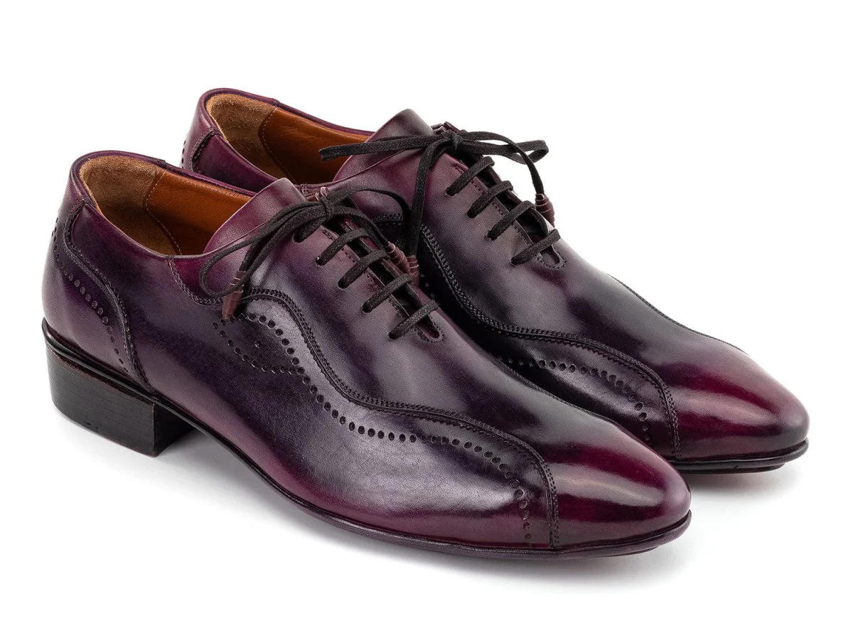 Paul Parkman Handmade Lace-Up Casual Shoes For Men Purple Burnished 84654-PRP