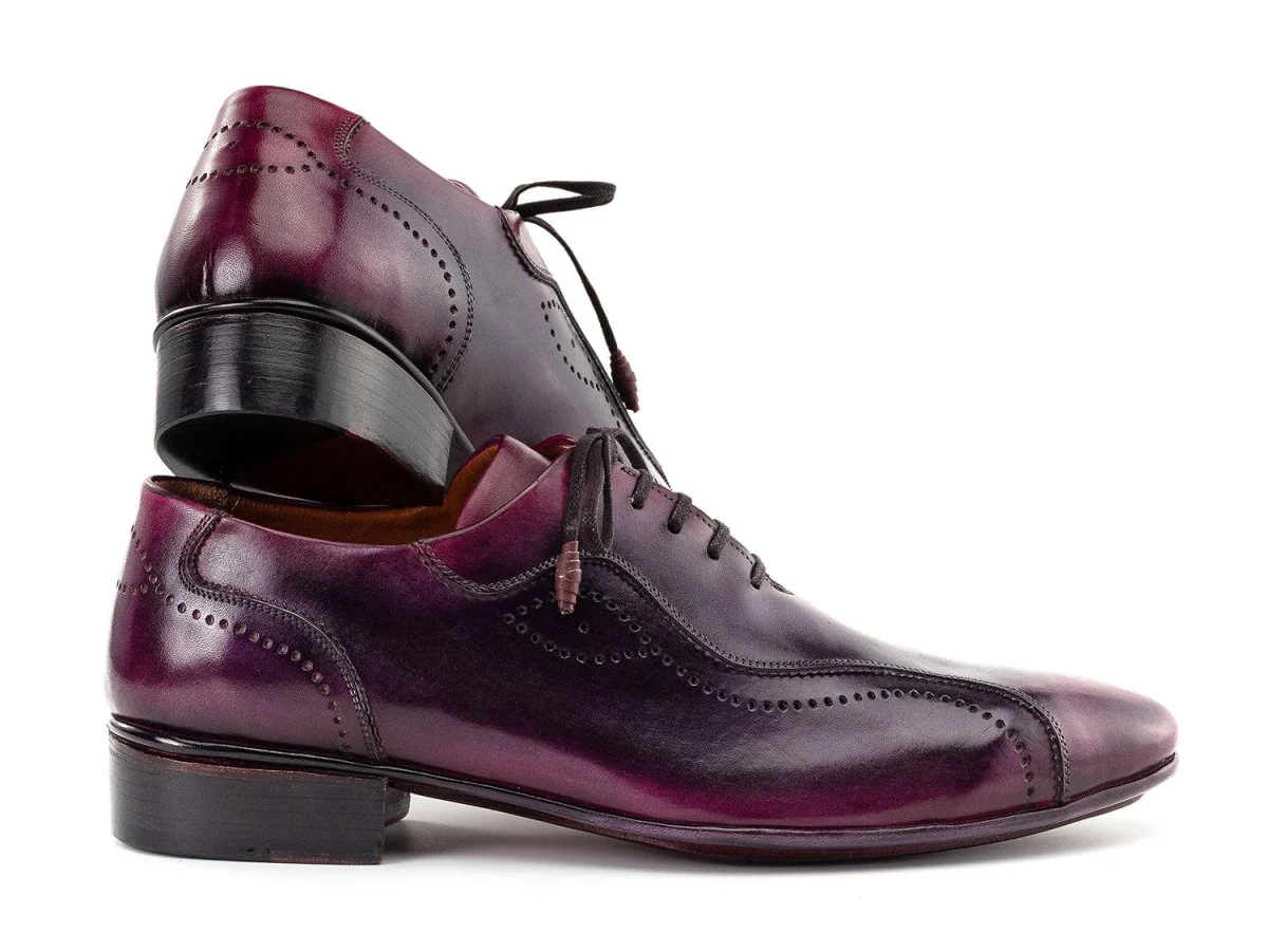 Paul Parkman Handmade Lace-Up Casual Shoes For Men Purple Burnished 84654-PRP - Image 4