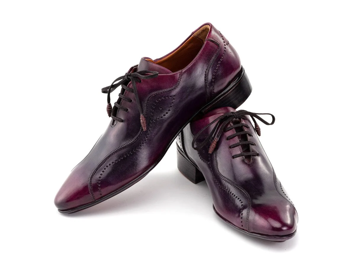 Paul Parkman Handmade Lace-Up Casual Shoes For Men Purple Burnished 84654-PRP - Image 5