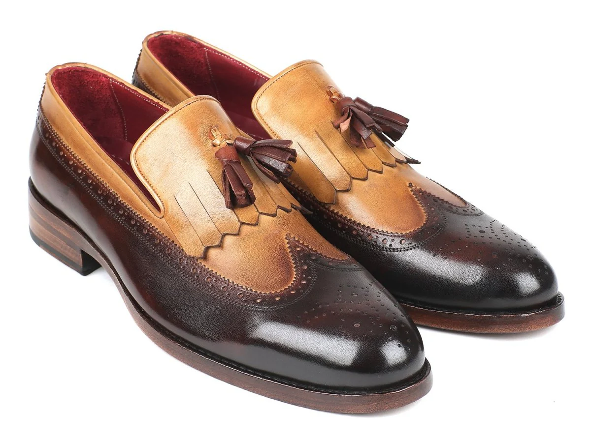 Paul Parkman Kiltie Tassel Loafer Beige and Brown (ID#KT57BJ)