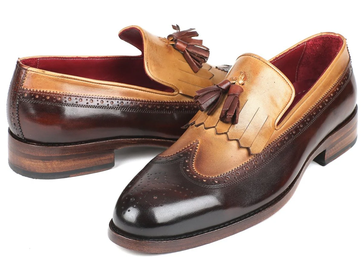Paul Parkman Kiltie Tassel Loafer Beige and Brown (ID#KT57BJ) - Image 2