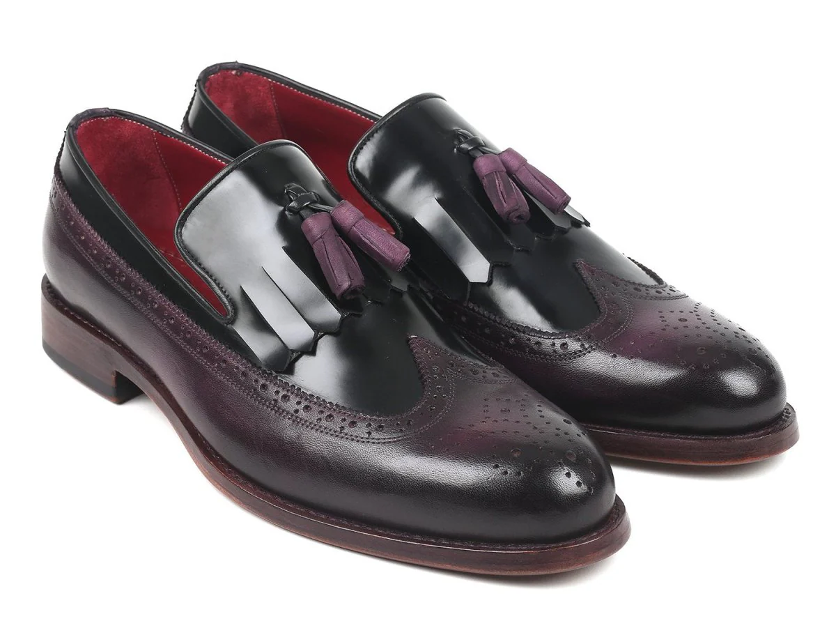 Paul Parkman Kiltie Tassel Loafer Black and Purple (ID#KT92PX)