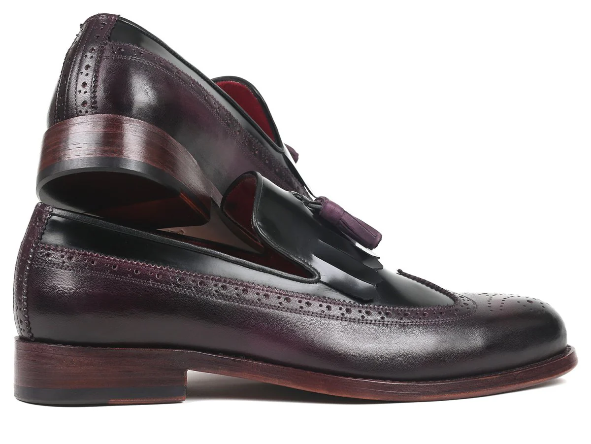 Paul Parkman Kiltie Tassel Loafer in Black and Purple - Image 4