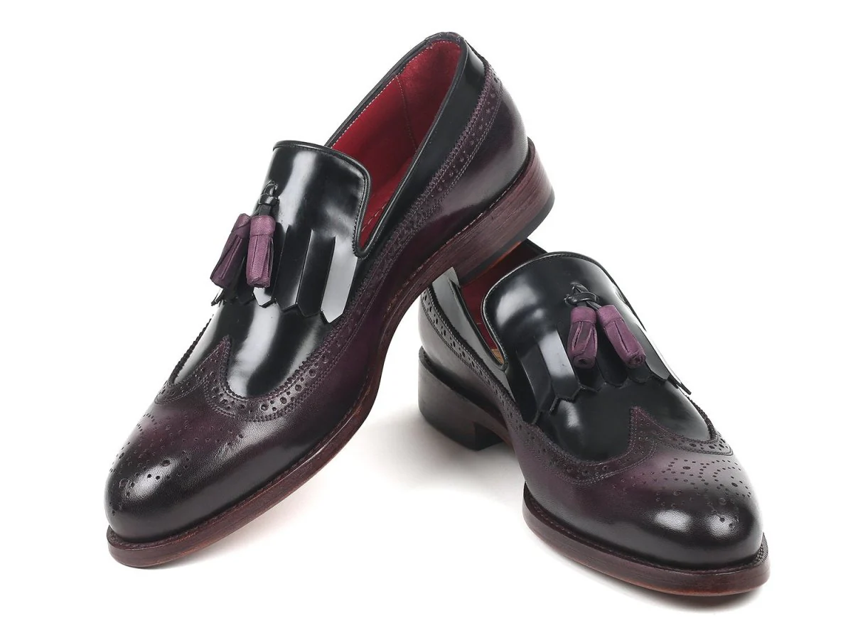 Paul Parkman Kiltie Tassel Loafer in Black and Purple - Image 5