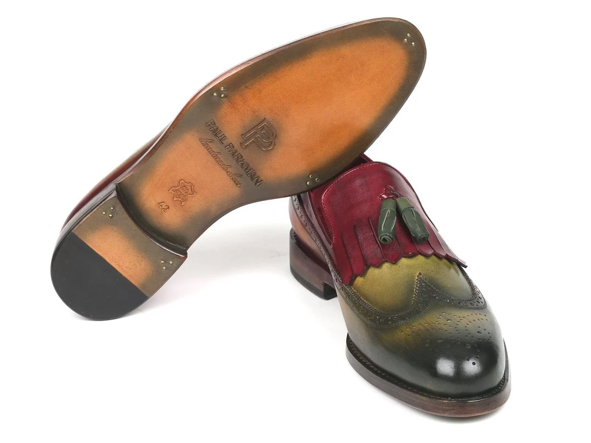 Paul Parkman Kiltie Tassel Loafer in Green and Bordeaux - Image 3
