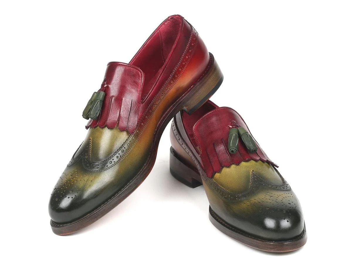 Paul Parkman Kiltie Tassel Loafer in Green and Bordeaux - Image 5