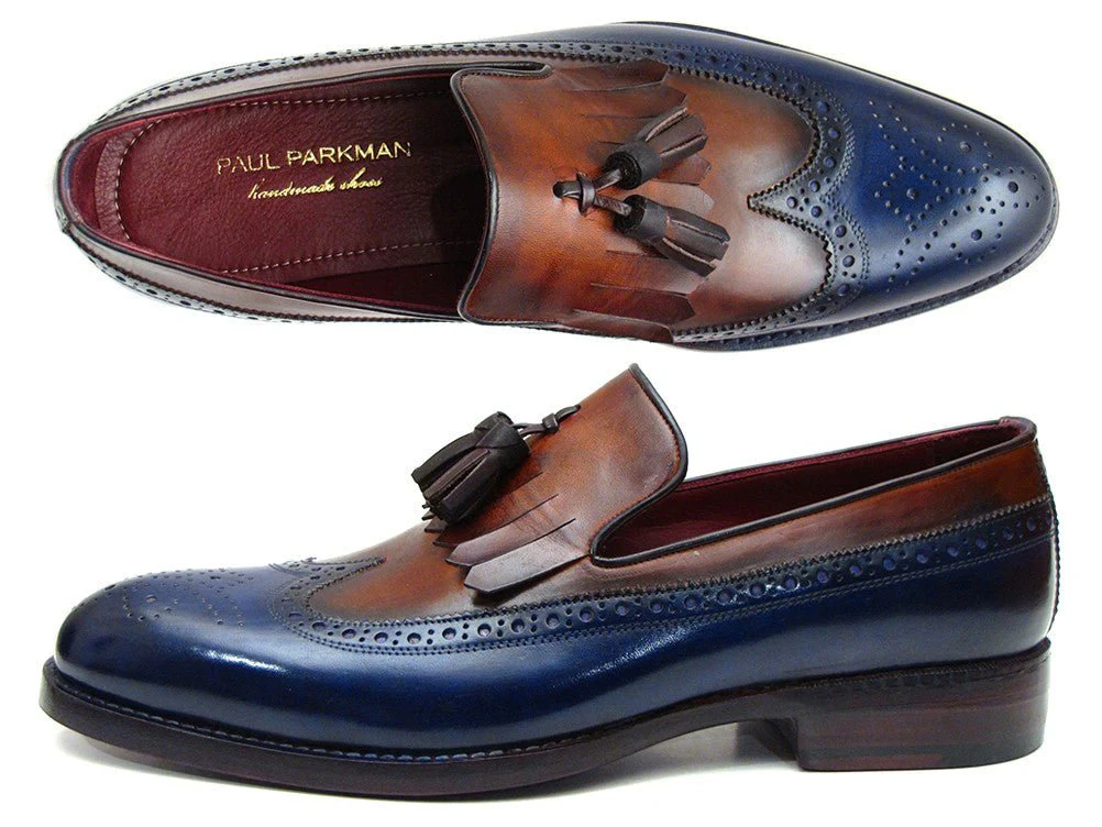 Paul Parkman Kiltie Tassel Loafer Navy and Tobacco (ID#KT74NB)