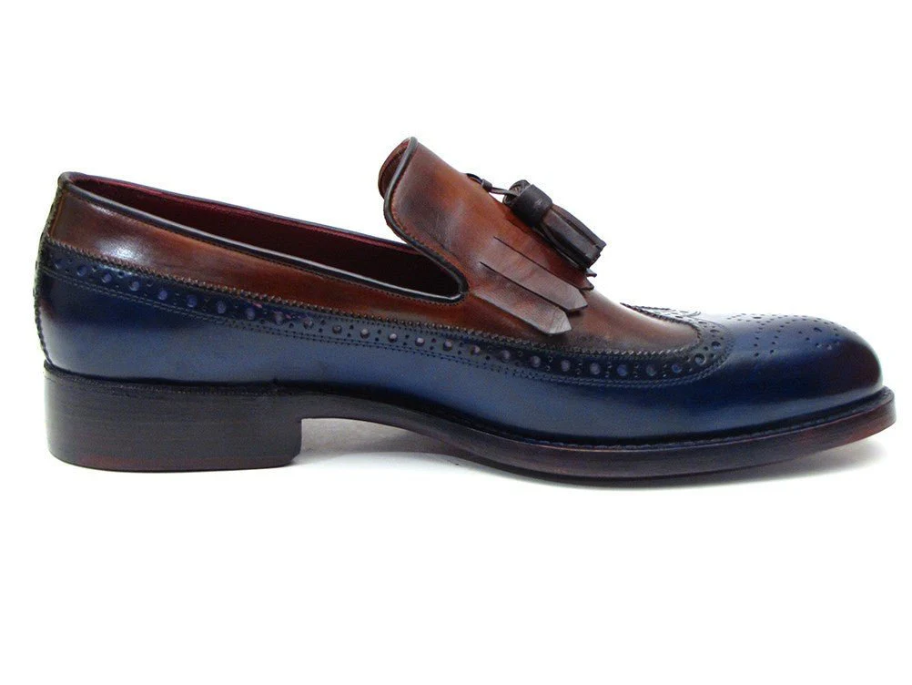 Paul Parkman Kiltie Tassel Loafer Navy and Tobacco (ID#KT74NB) - Image 3