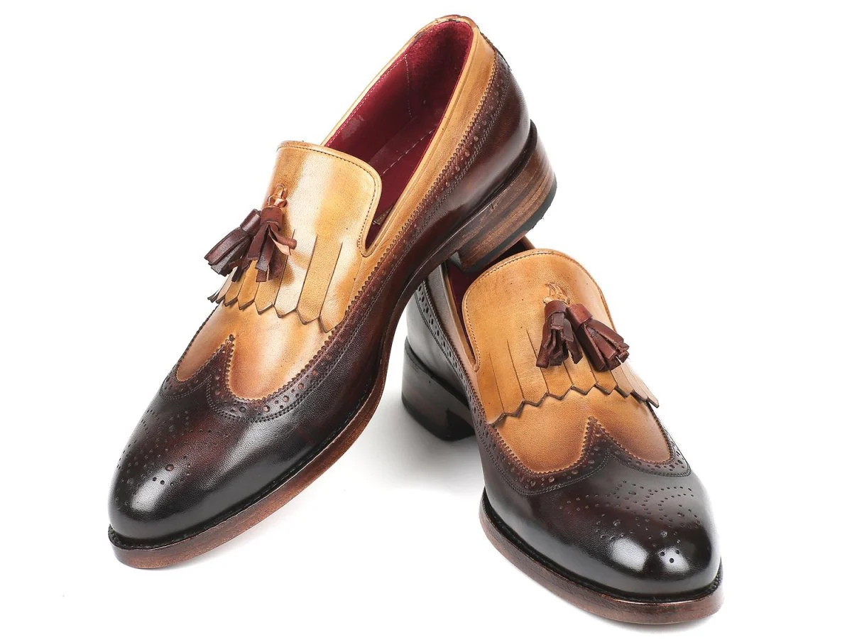 Paul Parkman Kiltie Tassel Loafers in Beige and Brown - Image 5