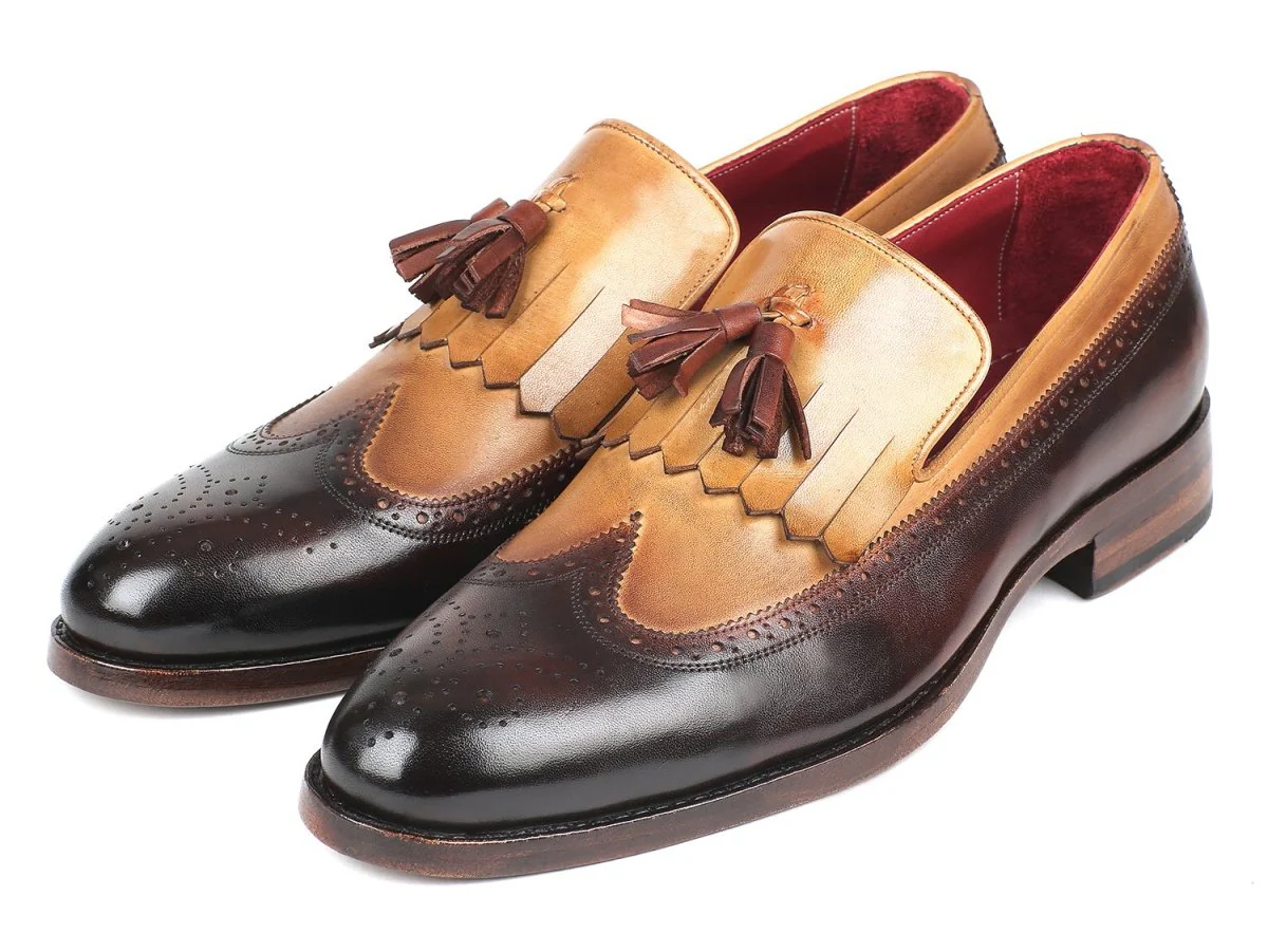 Paul Parkman Kiltie Tassel Loafers in Beige and Brown - Image 6