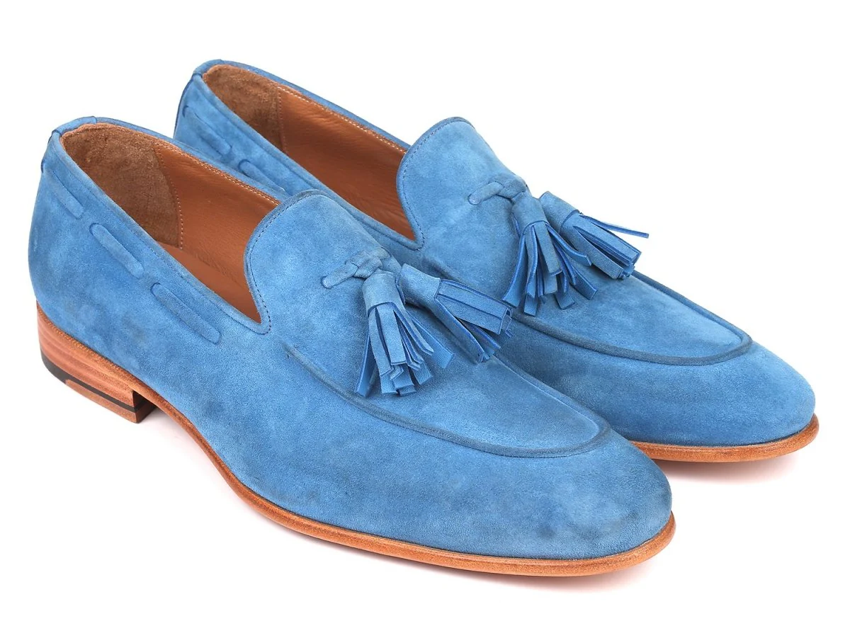 Paul Parkman Men’s Blue Suede Tassel Loafers – Handcrafted Italian Slip-On Elegance in Premium Velvety Suede