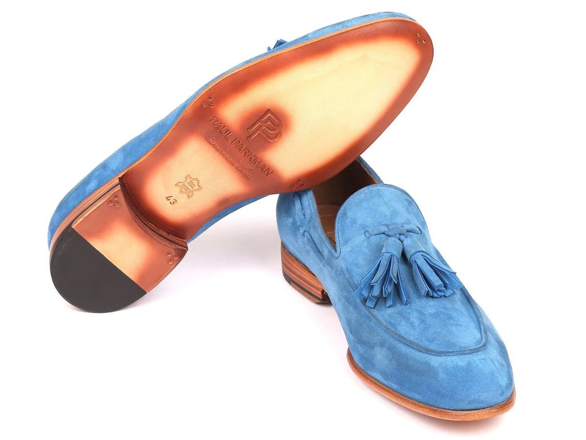 Paul Parkman Men’s Blue Suede Tassel Loafers – Handcrafted Italian Slip-On Elegance in Premium Velvety Suede - Image 2