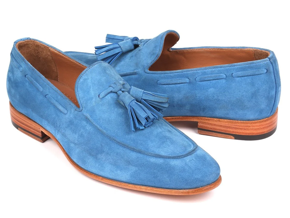 Paul Parkman Men’s Blue Suede Tassel Loafers – Handcrafted Italian Slip-On Elegance in Premium Velvety Suede - Image 3