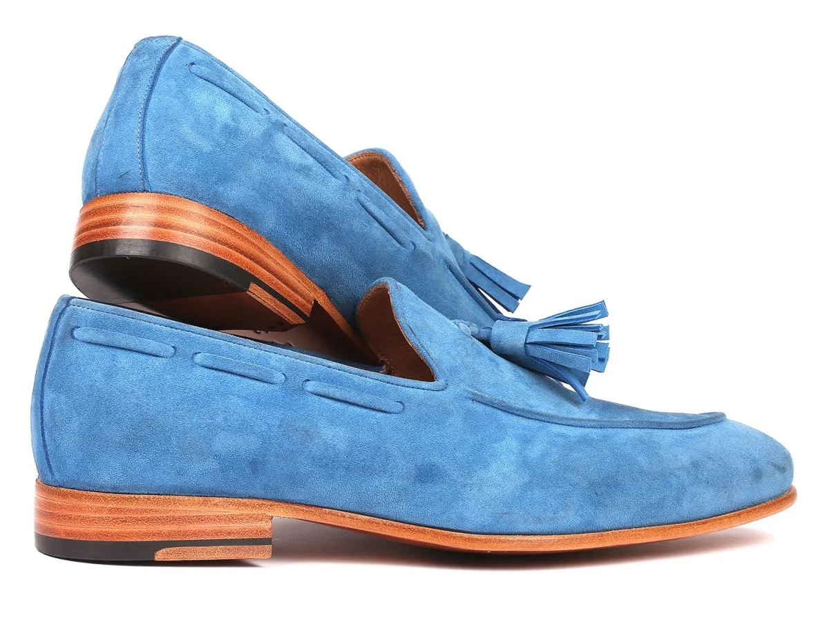Paul Parkman Men’s Blue Suede Tassel Loafers – Handcrafted Italian Slip-On Elegance in Premium Velvety Suede - Image 5