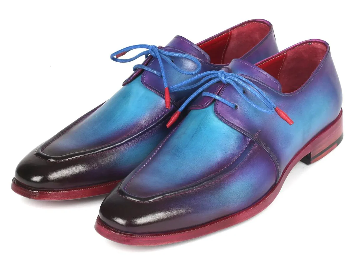 Paul Parkman Men's Apron Derby Shoes in Turquoise and Purple - Image 5