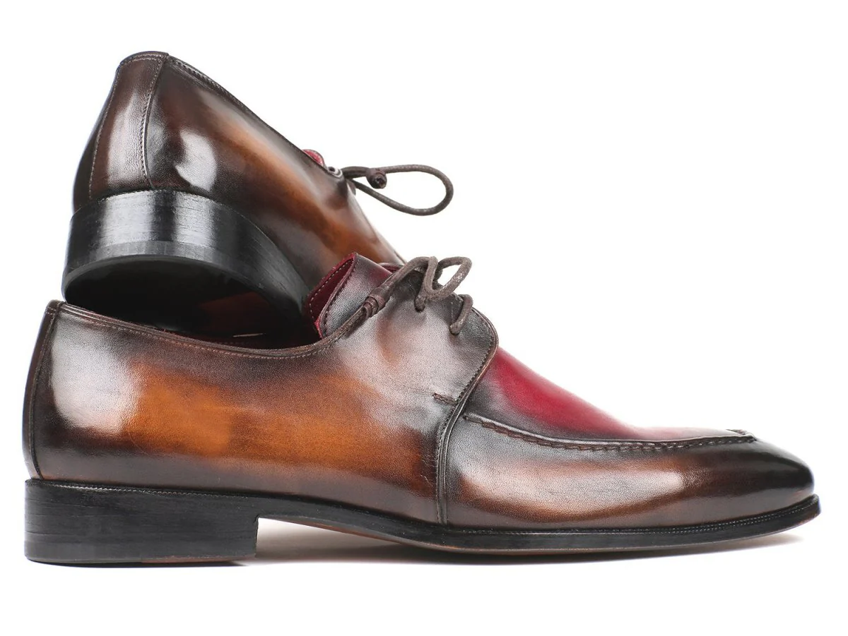 Paul Parkman Men's Apron Leather Derby Shoes in Brown and Bordeaux Dual Tone - Image 6