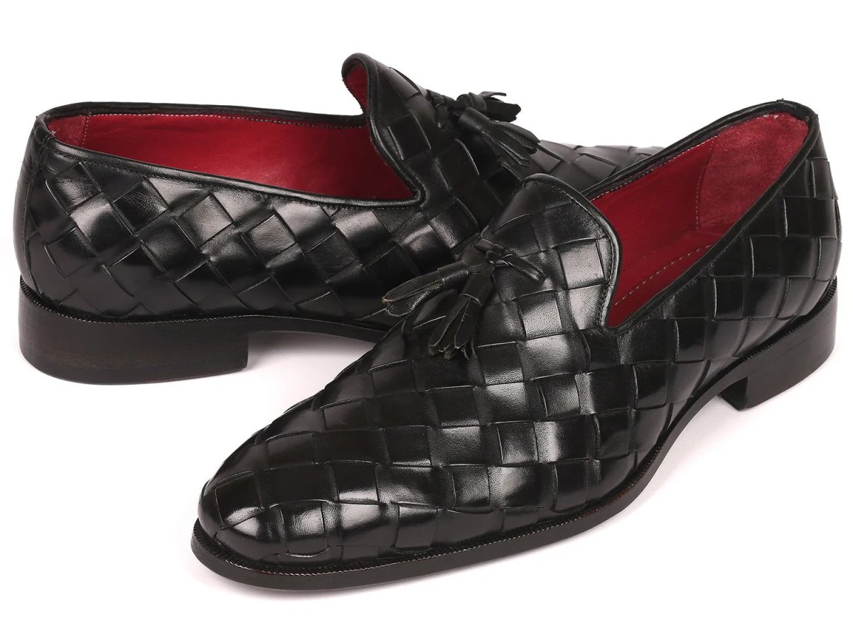 Paul Parkman Men's Big Braided Tassel Loafers Black (ID#6623-BLK) - Image 2