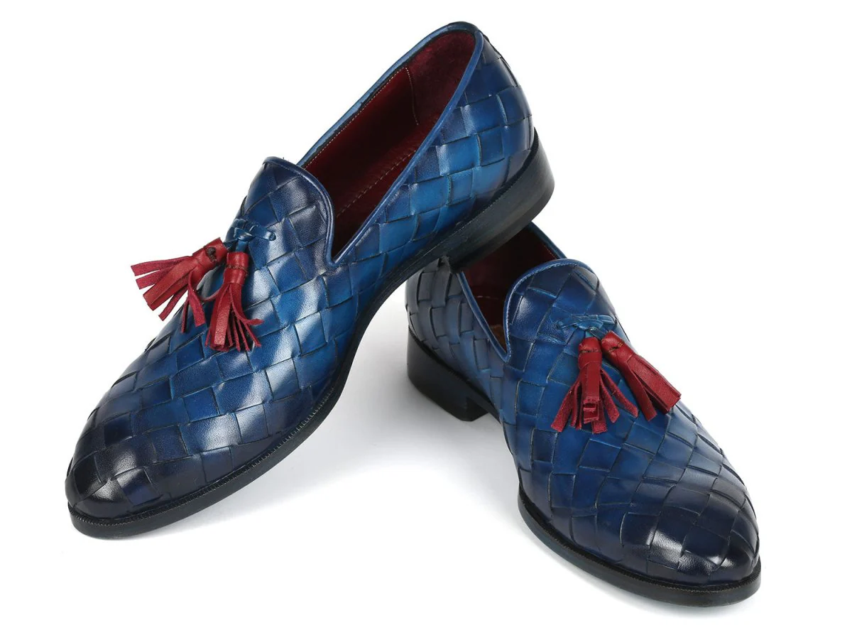 Paul Parkman Men's Big Braided Tassel Loafers Blue - Image 3