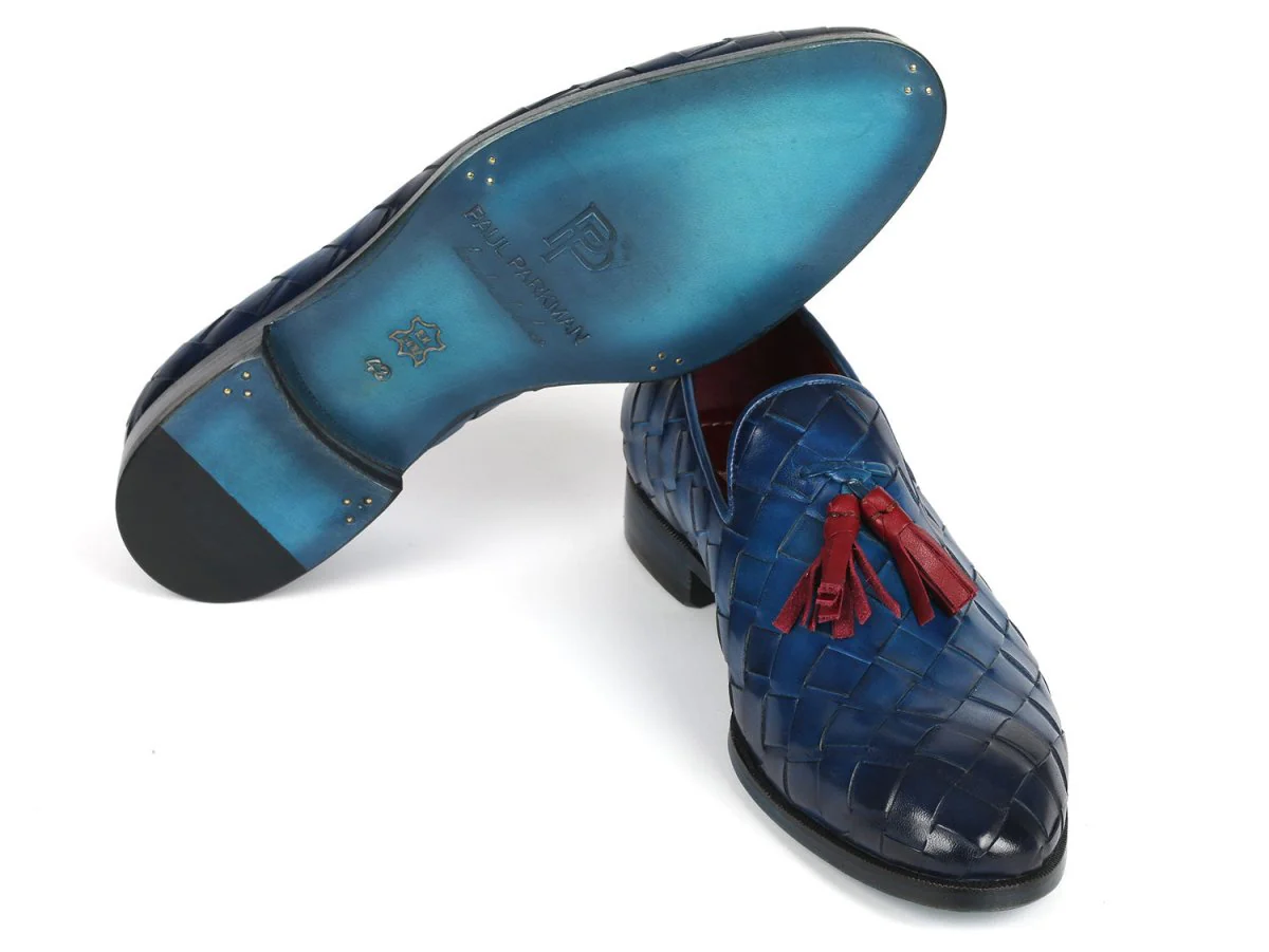 Paul Parkman Men's Big Braided Tassel Loafers Blue (ID#6623-BLU) - Image 2