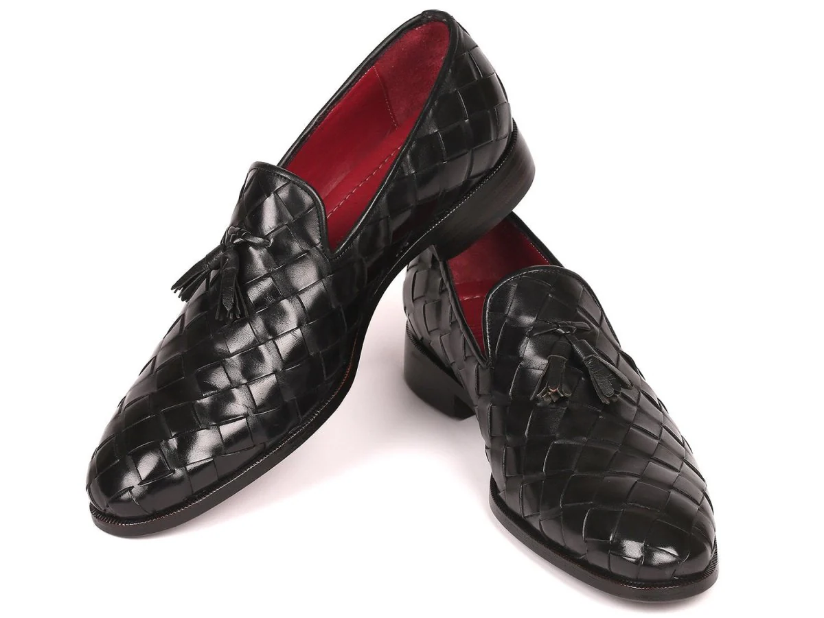 Paul Parkman Men's Big Braided Tassel Loafers in Black - Image 3