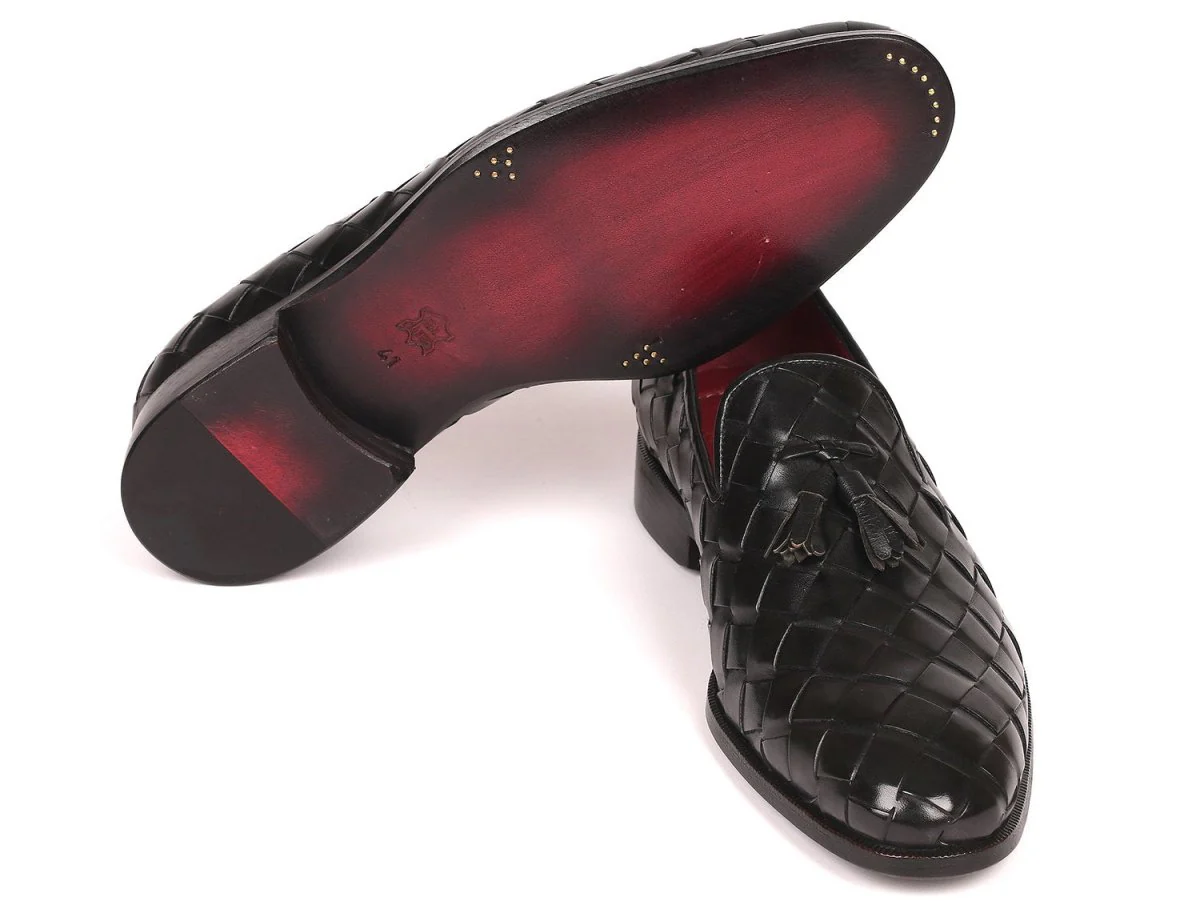 Paul Parkman Men's Big Braided Tassel Loafers in Black - Image 4