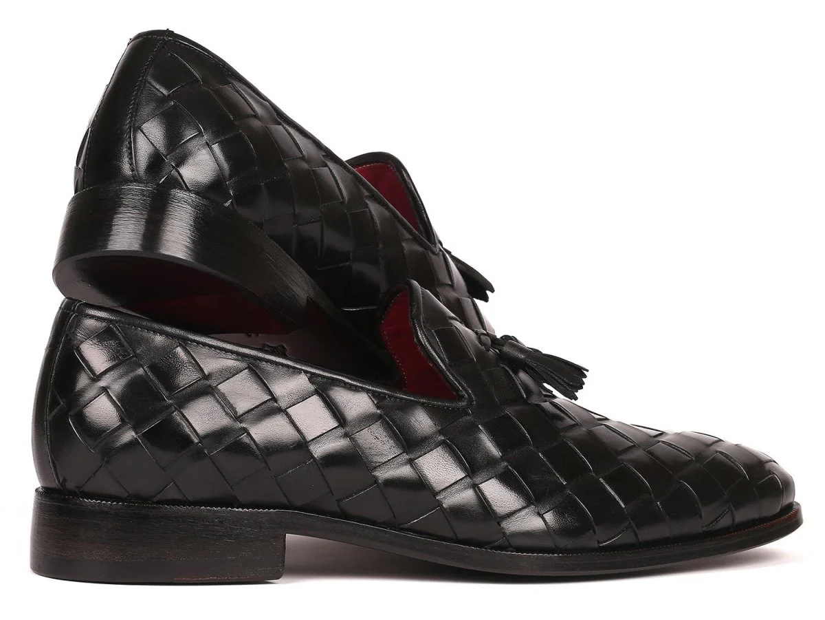 Paul Parkman Men's Big Braided Tassel Loafers in Black - Image 5