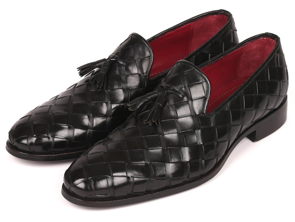 Paul Parkman Men's Big Braided Tassel Loafers in Black - Image 6