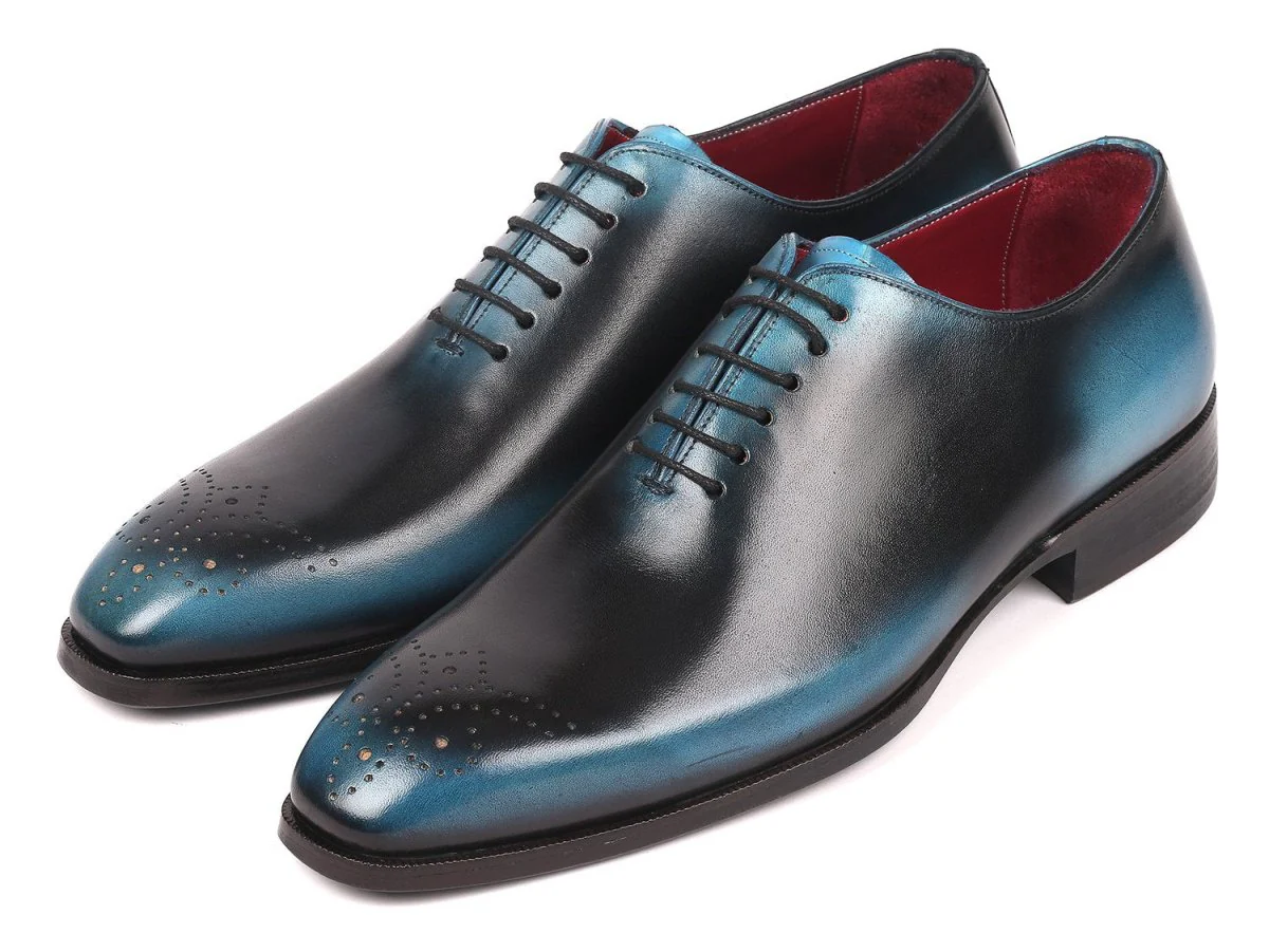 Paul Parkman Men's Black and Blue Wholecut Oxfords (ID#KR884BLU) - Image 4