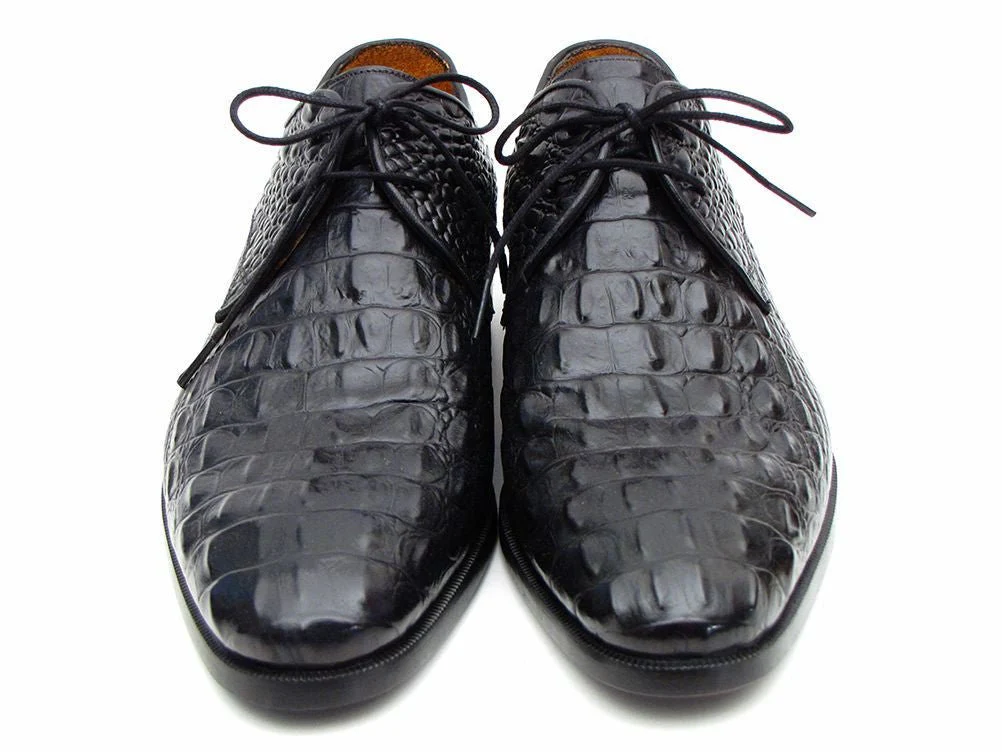 Paul Parkman Men's Black Crocodile Embossed Calfskin Derby Shoes (ID#1438BLK) - Image 6