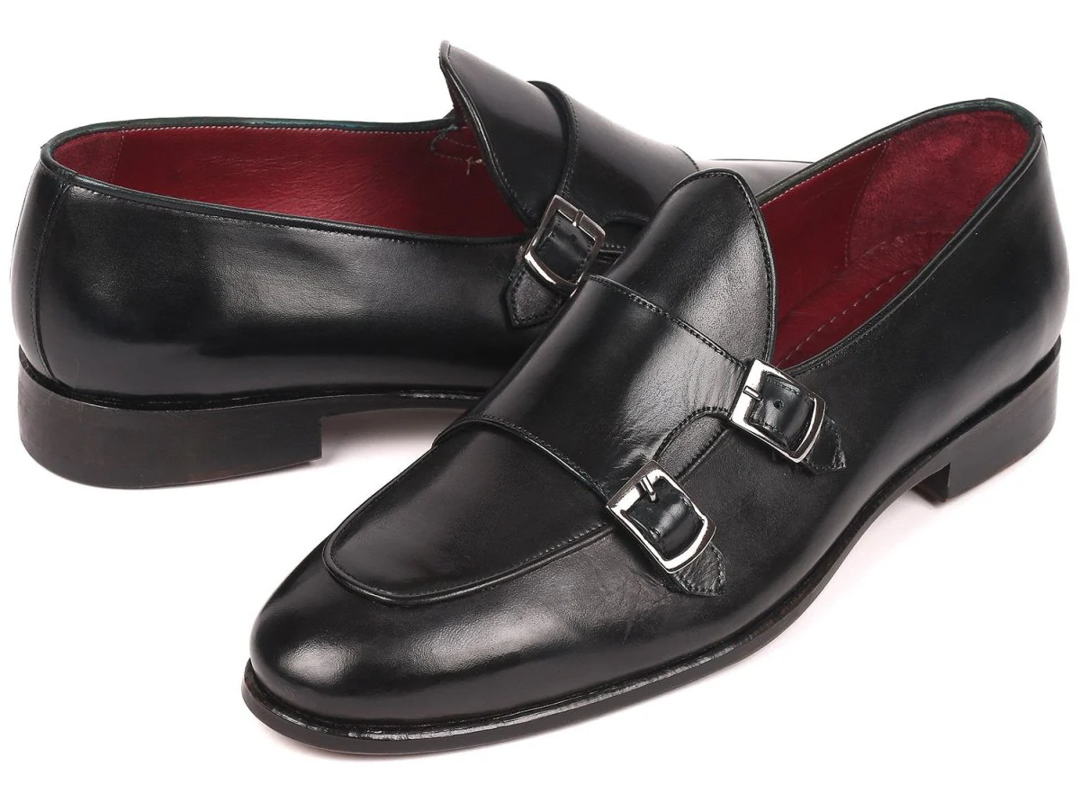 Paul Parkman Men's Black Double Monkstrap Shoes (ID#HT82BLK) - Image 6