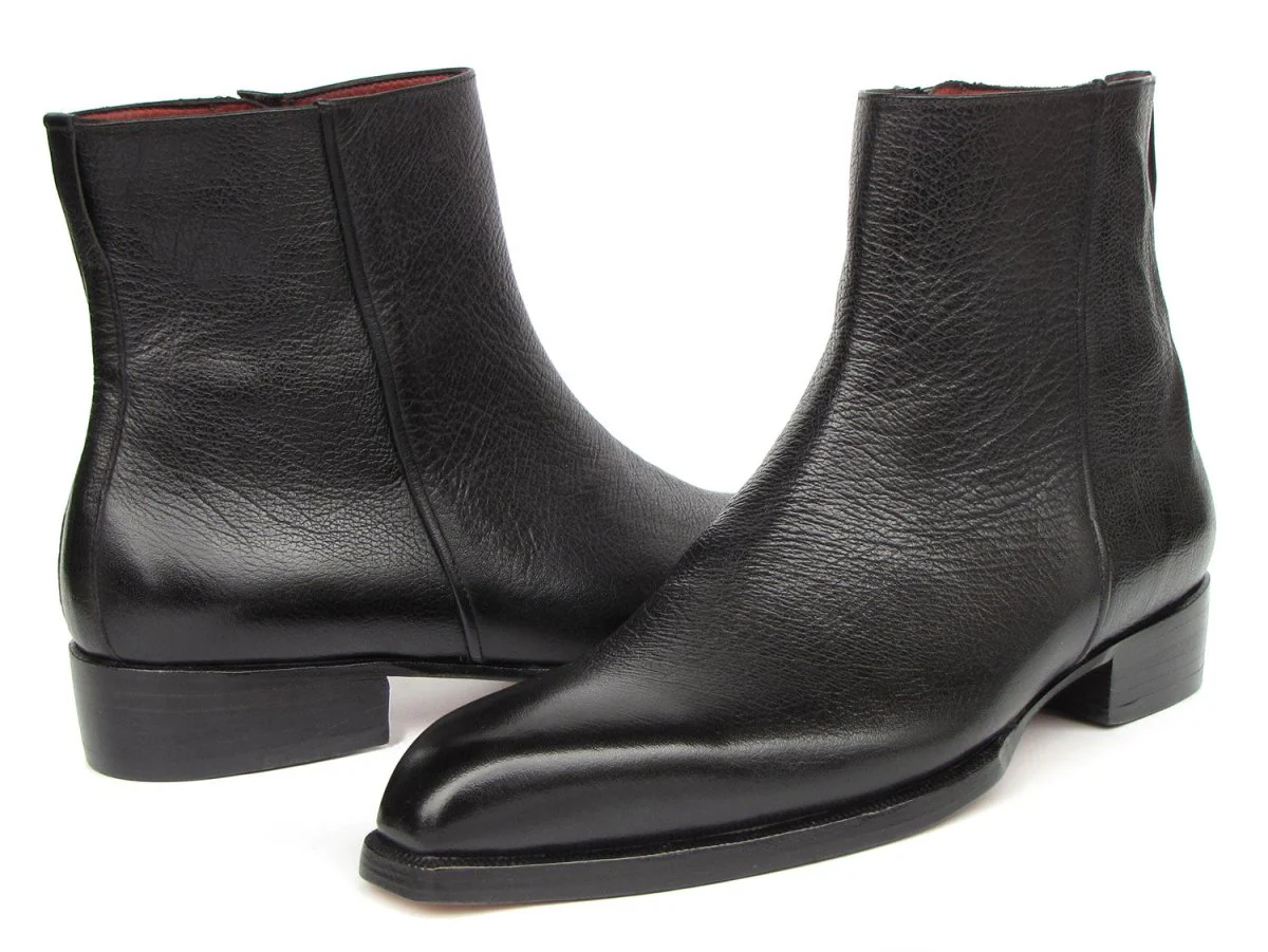 Paul Parkman Men's Black Floater Leather Side Zipper Boots