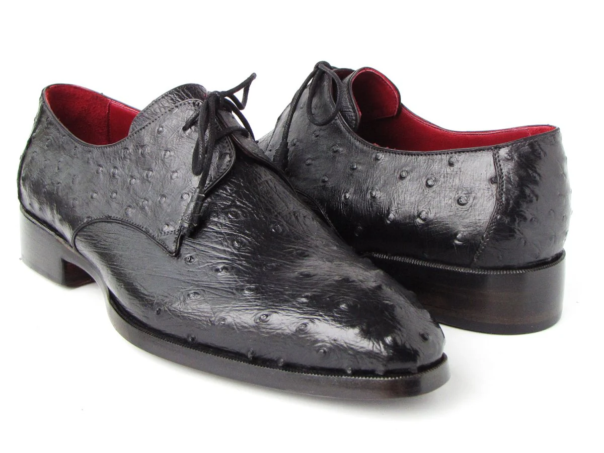 Paul Parkman Men's Black Genuine Ostrich Derby Shoes (ID#33B76-BLK) - Image 2